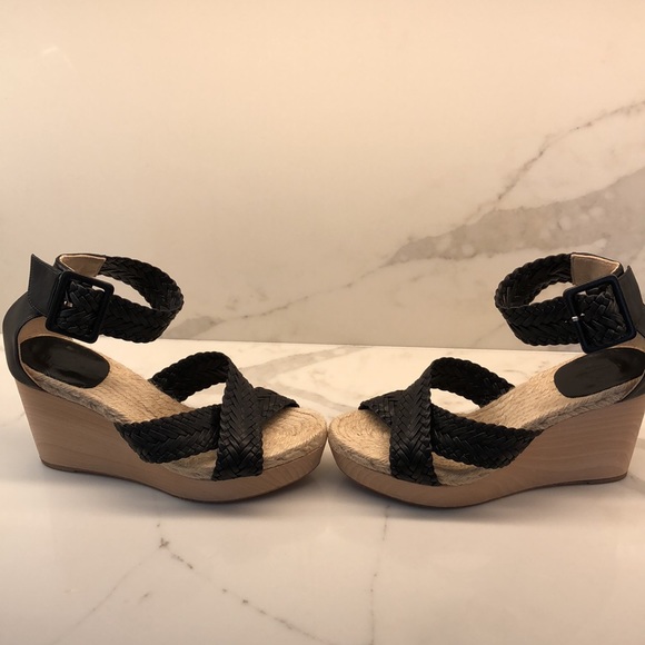 Hermes Black Leather Braided Espadrille Wedges - Picture 3 of 11